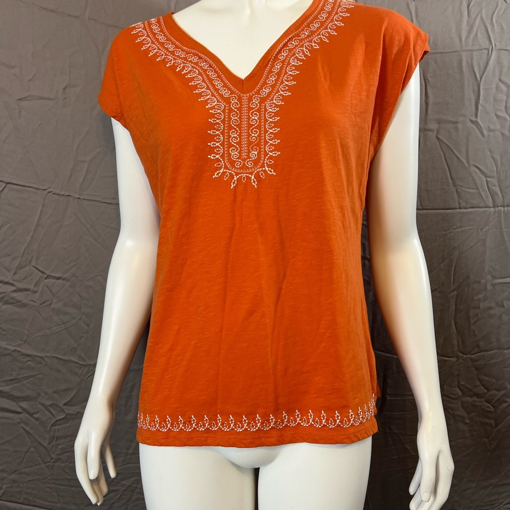 Hannah Orange V-Neck Embroidered Tunic